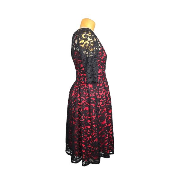 Adrianna Papell Womens Fit Flare Dress Red Black Lace Overlay Feminine Event - Picture 4 of 14